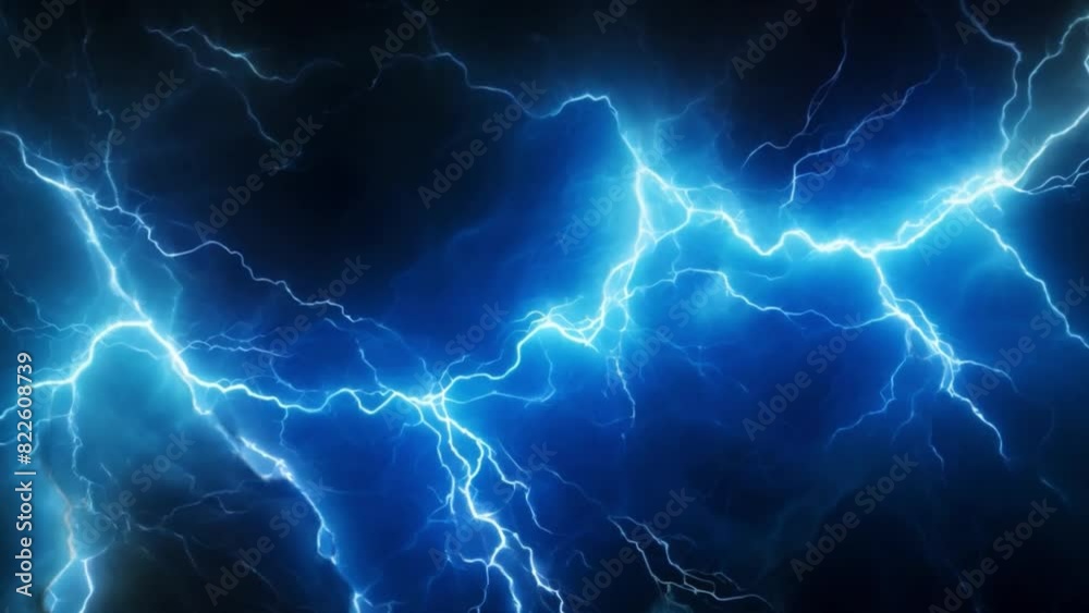 Blue lightning bolts contrast starkly against a black background in this striking display of energy and power.