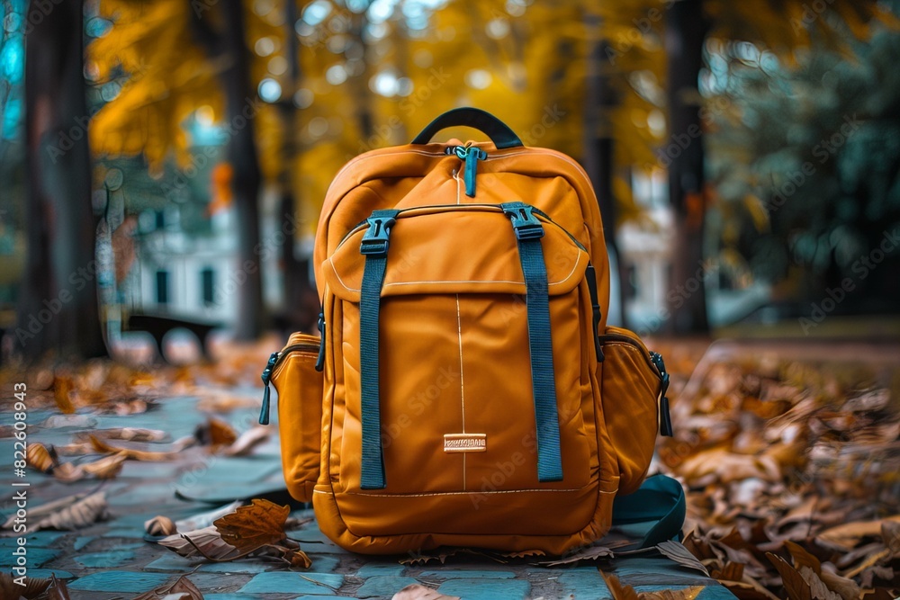 A backpack sits ground park