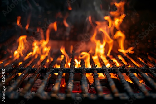 Flames burning grill black background