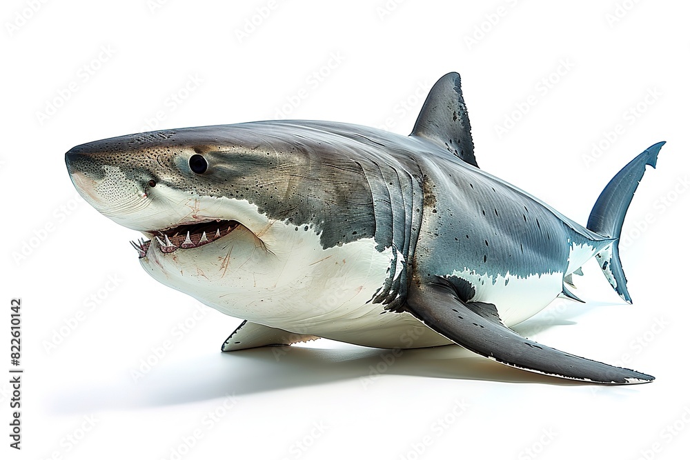 Naklejka premium A great white shark isolated on a white background