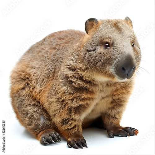 Wombat Vombatus, a marsupial unusual animal from Australia, portrait, close-up, isolated on white photo