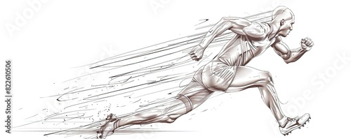 A detailed line art illustration of a running athlete. 