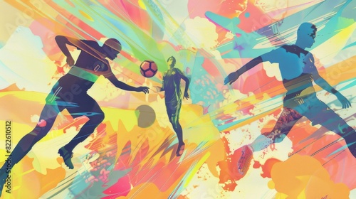 Colorful abstract illustration soccer players in motion, UEFA European Football Championship, Euro 2024