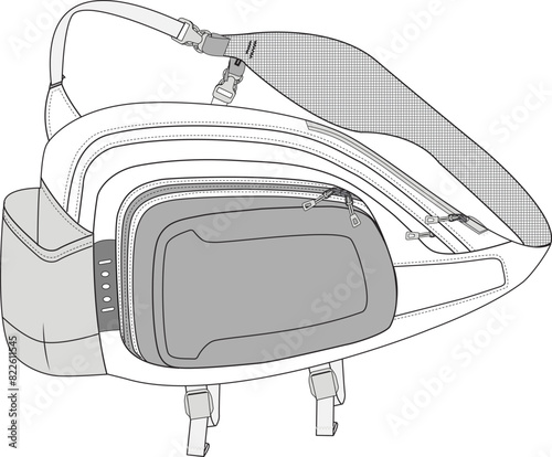 Shoulder Bag Technical Fashion Illustration Mock-up Template for Design and Tech Packs