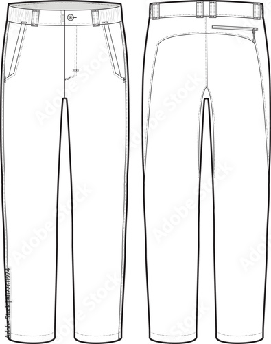 Technical Chino Pants Fashion Illustration Mock-up Template for Design and Tech Packs Front and Back
