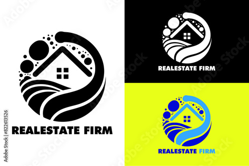 real estate agency property firm construction company circles water harmony house vector logo