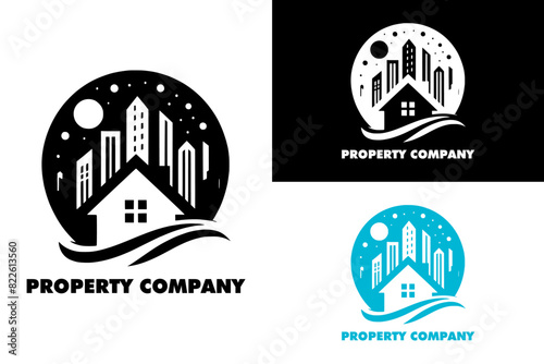 skyscraper cityscape property investment construction firm silhouette real estate agency logo vector