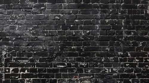 black vintage brick wall texture with whitewashed grunge effect panoramic design photo