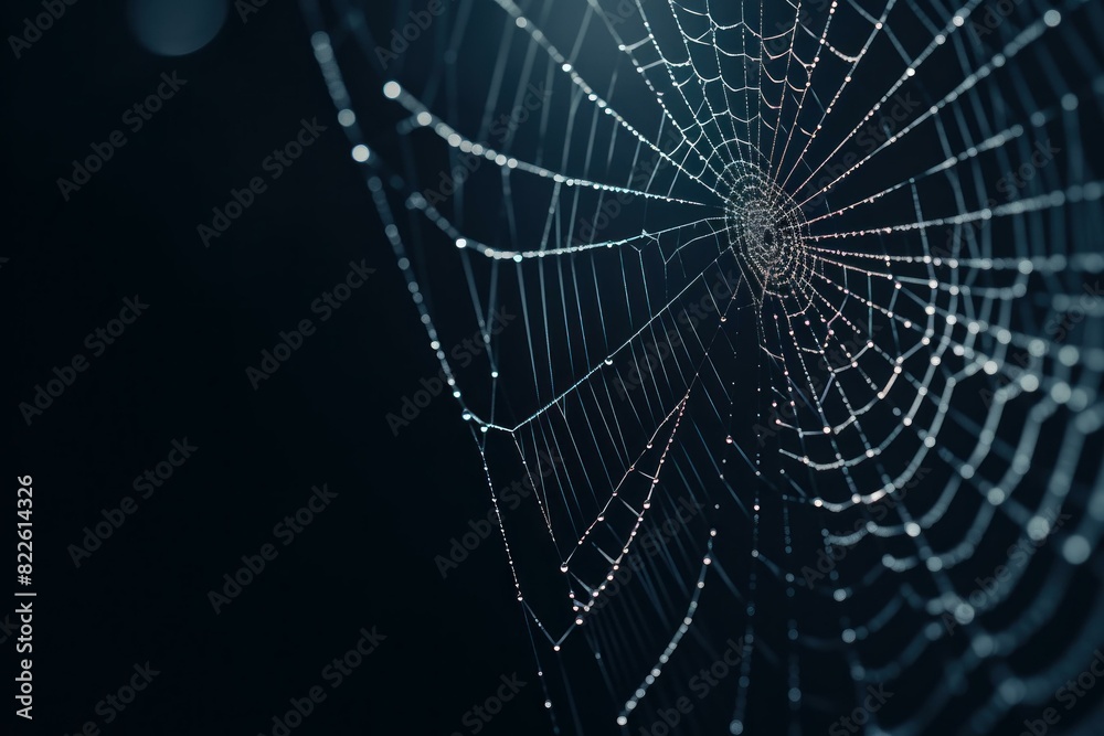 Elaborate Spider poison web closeup. Trap natura art net horror. Generate Ai