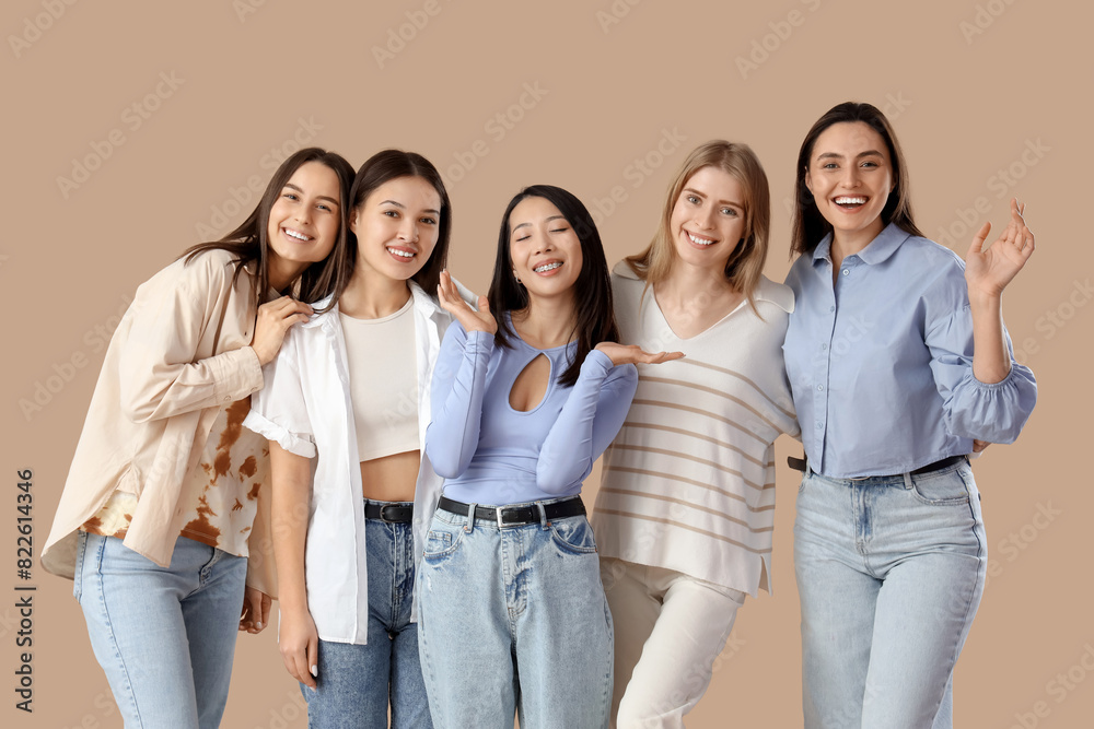 Young women on beige background. Hen Party Young women on beige background. Hen Party