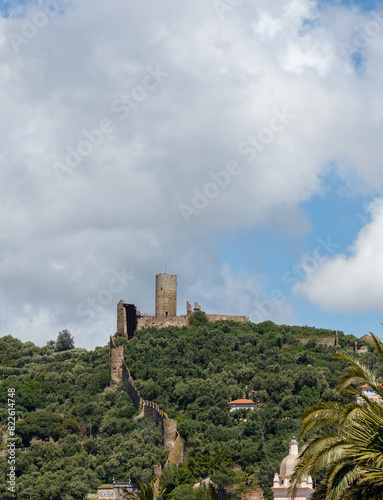 Monte Ursino Castle in the old village of Noli on the Italian Riviera. Noli, Ligury, Italy photo