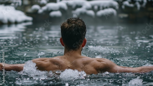 Man in icy lake