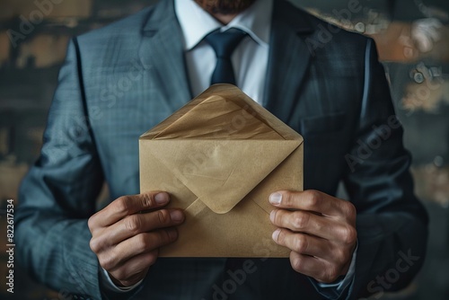 Businessman holding brown envelope