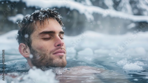 Man in icy lake