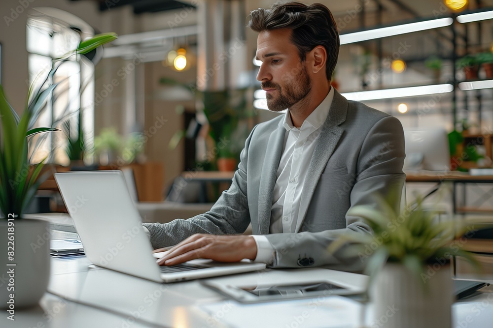 Man sitting at table with laptop Man sitting at table with laptop
