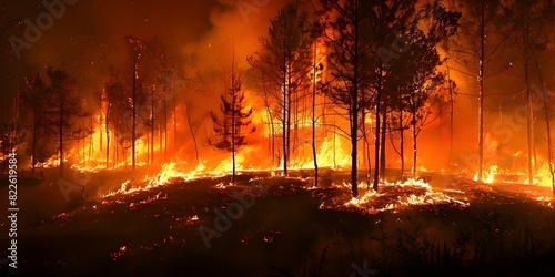 Devastating Wildfire Ravages Pine Forest Amid Global Climate Concerns. Concept Wildfire  Pine Forest  Devastating  Global Climate Concerns