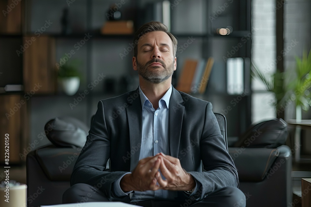Man sitting chair eyes closed Man sitting chair eyes closed