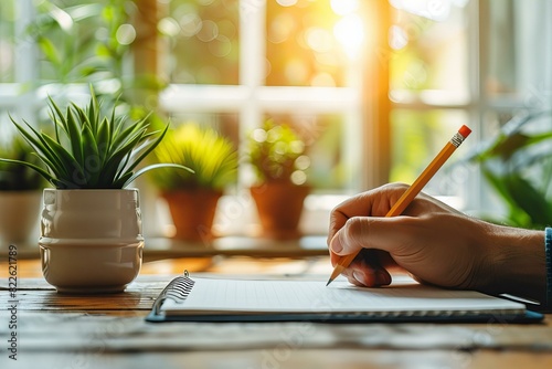 Person writing notebook pencil hand