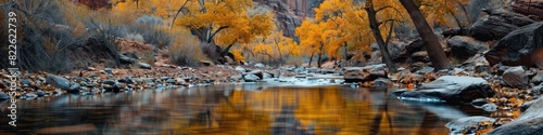 Calm River in Cottonwood Canyon during Autumn Day in Sedona, Arizona
