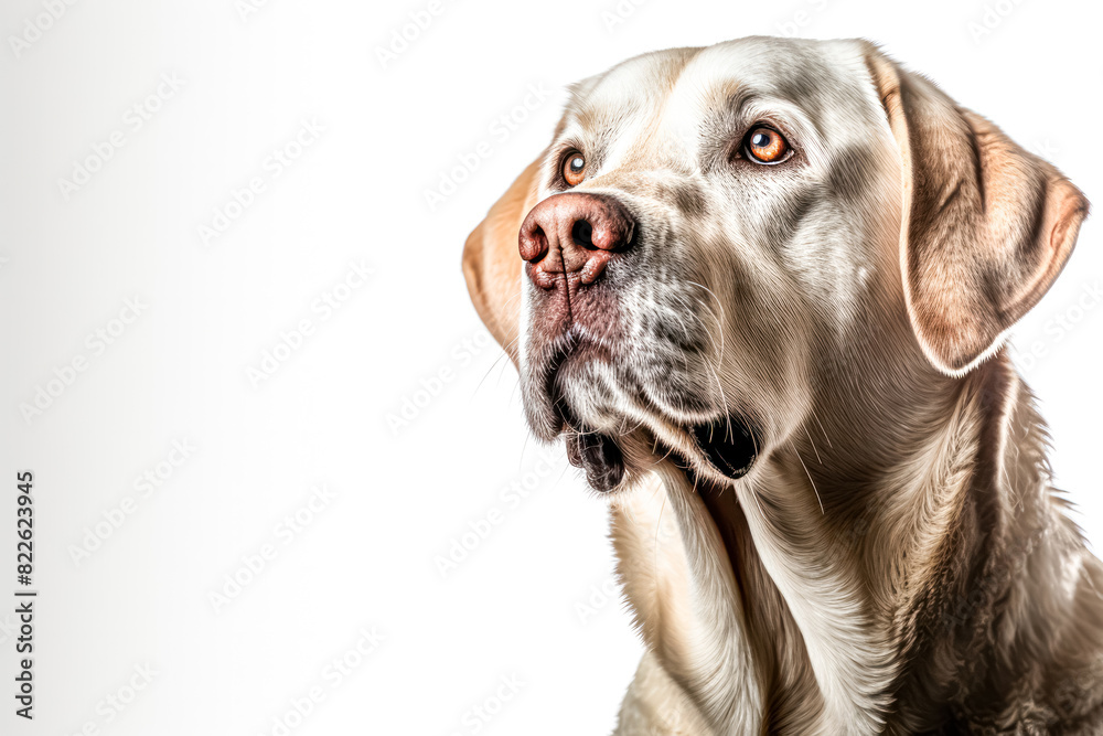 labrador in studio setting against white backdrop, showcasing their playful and charming personalities in professional photoshoot. labrador in studio setting against white backdrop, showcasing their playful and charming personalities in professional photoshoot.