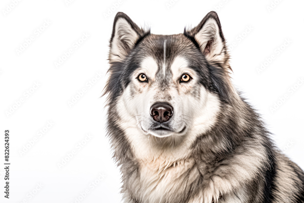 Siberian Husky in studio setting against white backdrop, showcasing their playful and charming personalities in professional photoshoot. Siberian Husky in studio setting against white backdrop, showcasing their playful and charming personalities in professional photoshoot.