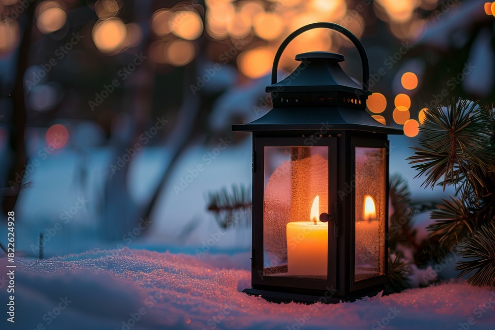 Flame flickers, illuminating snowy scene