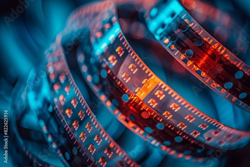 Film strip illuminated by red light