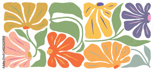 Abstract botanical flower poster. Contemporary background set. Minimal modern print floral element. Organic shapes, doodle. Primitive style design. print, wallpaper, wall art, home decoration. 