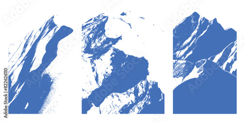 Mountains shape. Blue mountain peaks on white. Abstract hand drawn Alps. Achievement, rise up concert. Vector illustration. Textured backgraund.