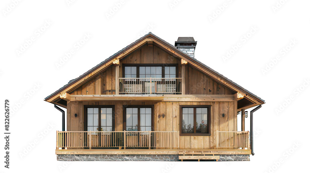 Wooden house isolated on white created with Generative AI Wooden house isolated on white created with Generative AI