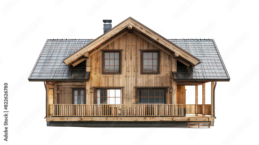 Wooden house isolated on white created with Generative AI Wooden house isolated on white created with Generative AI