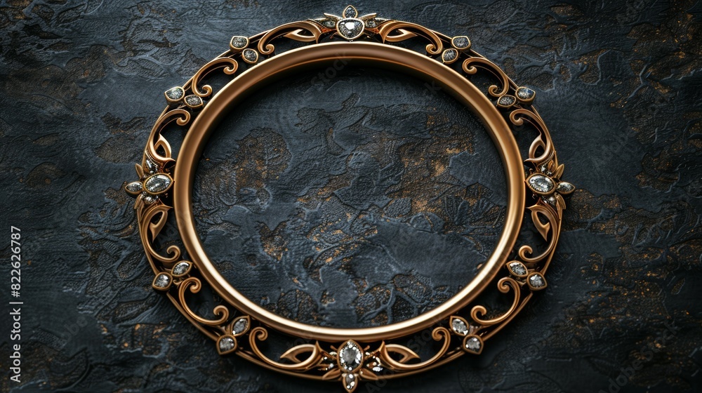 A gold and diamond framed ring with a black background A gold and diamond framed ring with a black background