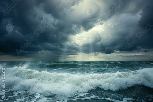 Stormy sky ocean wave break