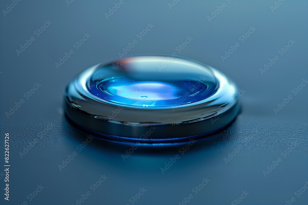 Blue lens close up on table