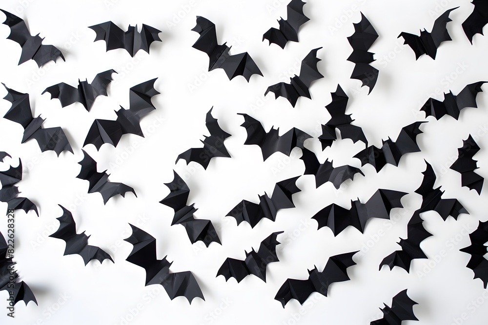Black Paper Bats Flying on White Background Black Paper Bats Flying on White Background