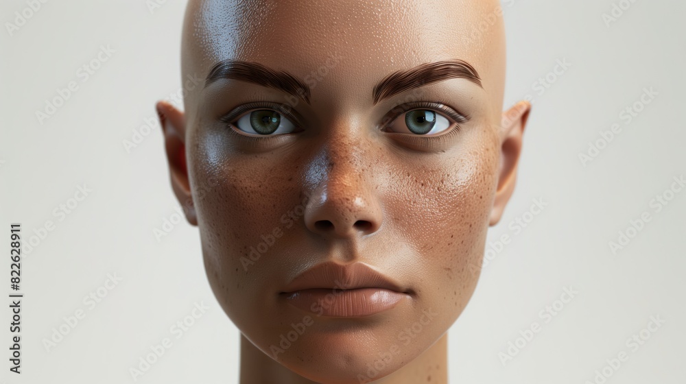 Close up, face, light tan skin, no eyelashes, bald head 3d Close up, face, light tan skin, no eyelashes, bald head 3d