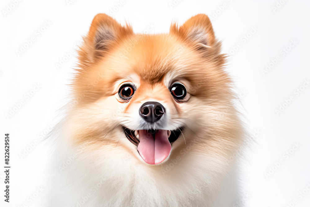Pomeranian Spitz in studio setting against white backdrop, showcasing their playful and charming personalities in professional photoshoot.