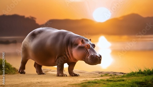 pygmy hippopotamus in a river photo