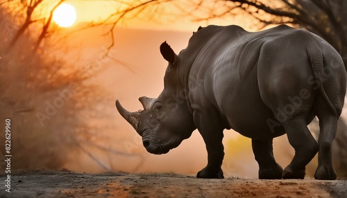 black rhino grazing in the savannah