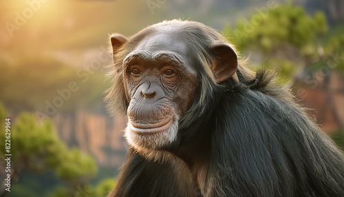 chimpanzee sitting in a forest © Damian