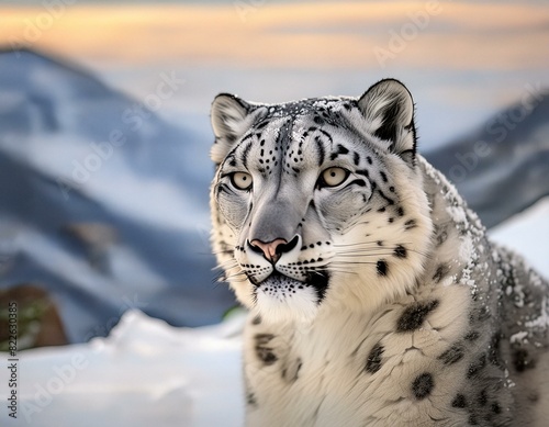 close-up of snow leopard, ultra-realistic photograph