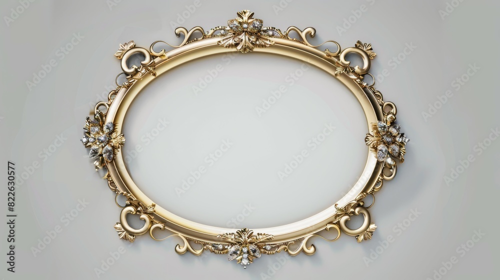 A gold framed oval with a white background A gold framed oval with a white background