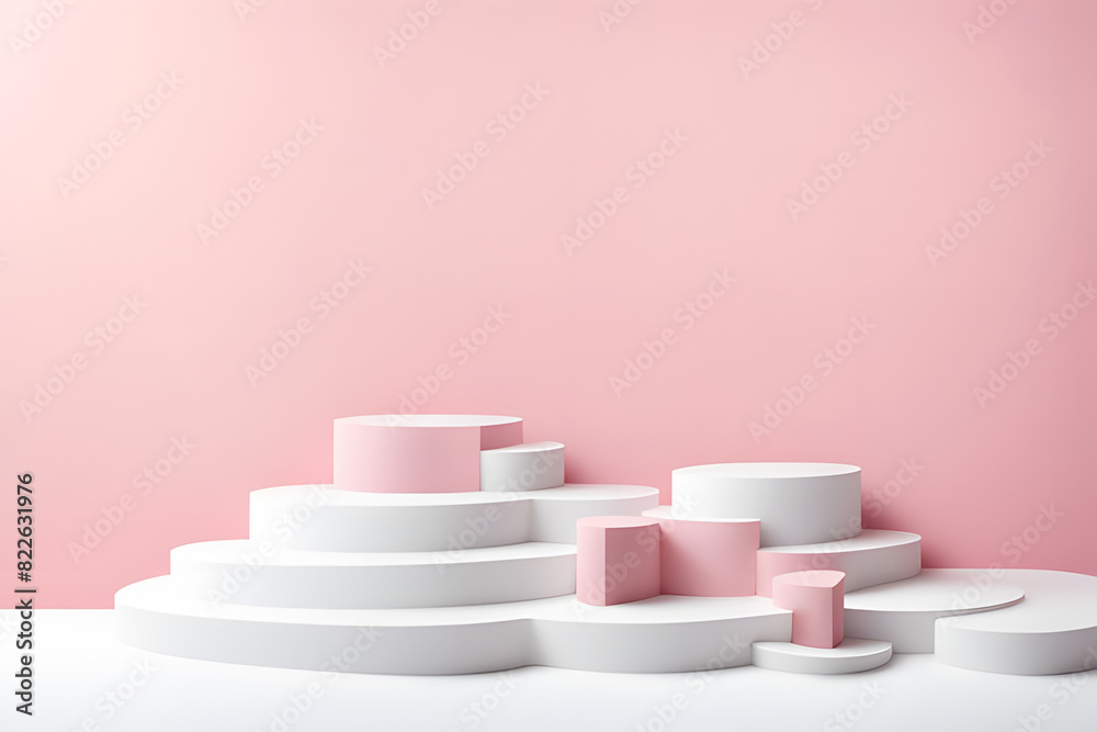 pink round oval circle 3d product podium placement, copy space, template mock-up beauty food advertisement, minimalistic pastel neutral color romantic cute woman girly