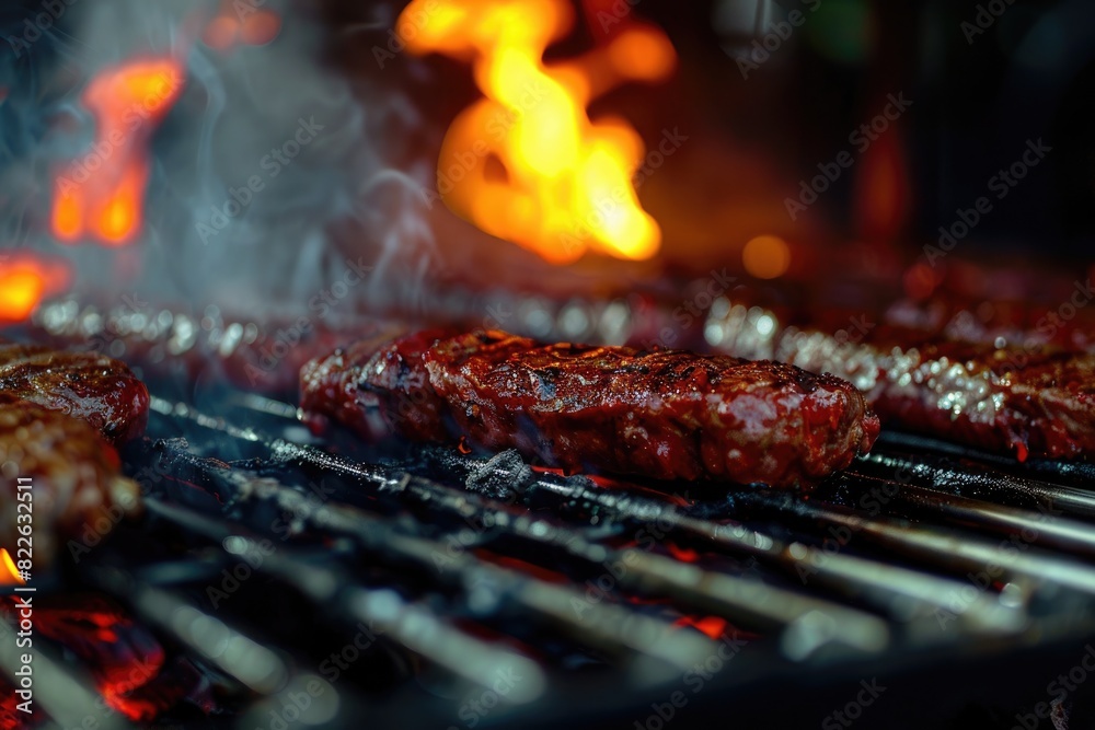 Cookout Background. Desk With Grilled Meat, BBQ Grill, Fire, and Summer Vibes Cookout Background. Desk With Grilled Meat, BBQ Grill, Fire, and Summer Vibes