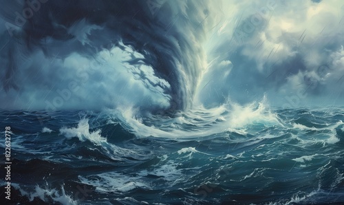 Hurricane, at sea. impending tornado, dangerous natural phenomenon, photo