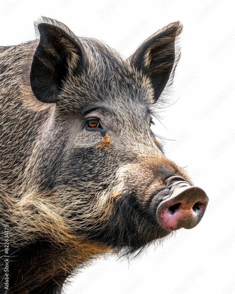Mystic portrait of Indian Wild Boar, copy space on right side, Anger, Menacing, Headshot, Close-up View Isolated on white background Mystic portrait of Indian Wild Boar, copy space on right side, Anger, Menacing, Headshot, Close-up View Isolated on white background