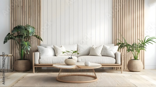 Fluted Wooden Panels Framing a Cozy Modern Living Room with Minimalist Decor