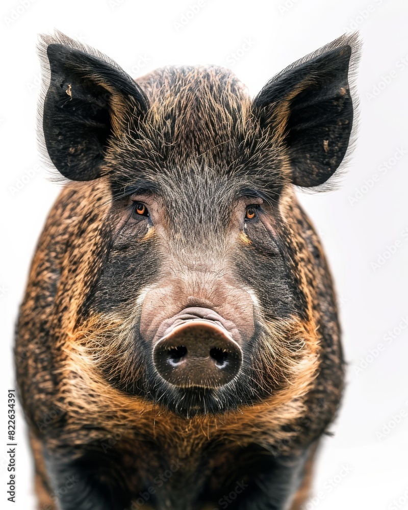 Mystic portrait of Javanese Wild Boar, copy space on right side, Anger, Menacing, Headshot, Close-up View Isolated on white background Mystic portrait of Javanese Wild Boar, copy space on right side, Anger, Menacing, Headshot, Close-up View Isolated on white background