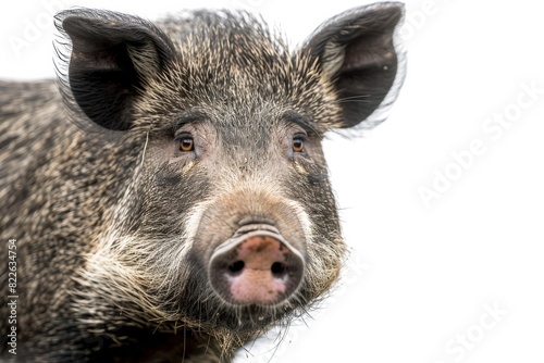 Mystic portrait of Southeast Asian Wild Boar studio, copy space on right side, Anger, Menacing, Headshot, Close-up View Isolated on white background