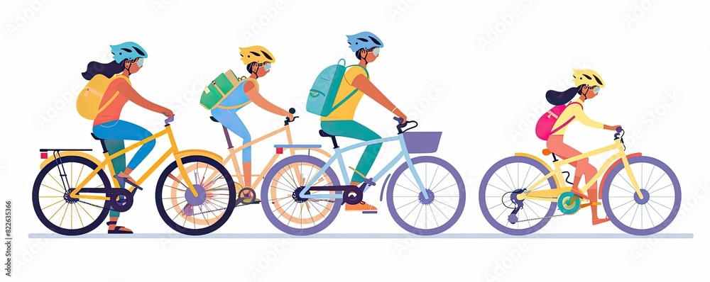 Fototapeta premium Family Adventure: Joyful Bicycle Ride Through a Lush Colorful Meadow in Summer